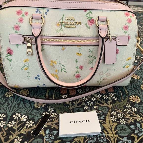 Coach Cream and Pink Floral Rowan Satchel - Picture 2 of 5